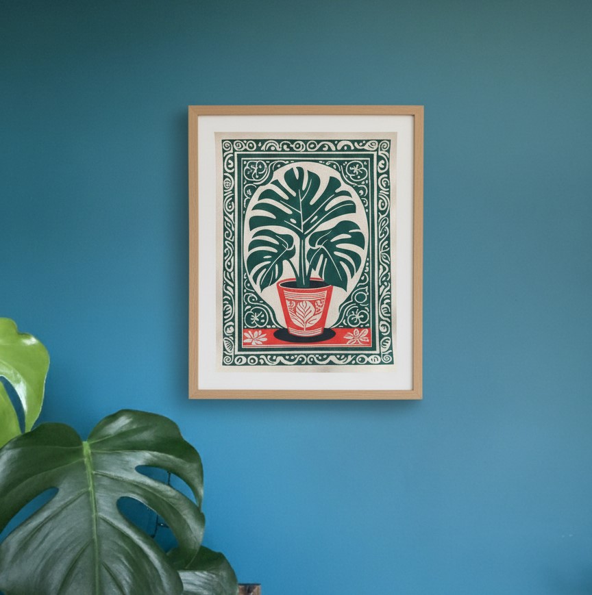 affiche-monstera-vintage-decoration-retro-plante-60x40