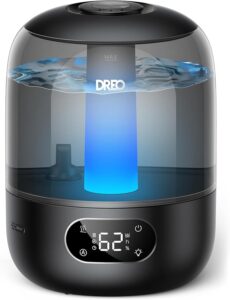 Dreo 3L humidificateur d'air bébé Silencieux 26dB, Ultrasonique Brume Fraîche, Buse 360°, 30H Autonomie, Diffuseur d’Huiles Essentielles, Lumière Ambiance, pour Maison, Plantes, Noir
