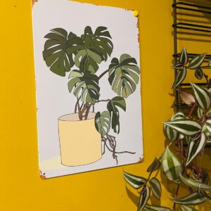 Plaque Décorative Monstera en Pot - Tôle Vintage 20x30cm