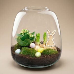 Terrarium ouvert Pâques 23cm avec narcisse tête à tête kalanchoe décorations Emma Easter Vegetalika